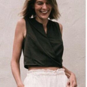 ADAY Black Cool Down Sleeveless Wrap Blouse Cropped Top XL